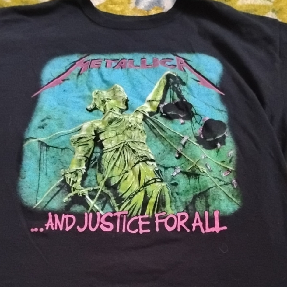 Men's Black Metallica And Justice For All Band Metal Music Shirt Size Large